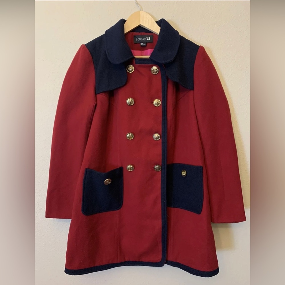 Forever 21 Red/Navy Nautical Themed Peacoat Medium
